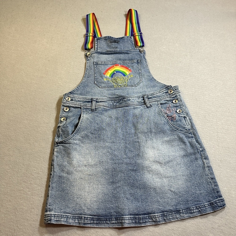 Hot Topic SpongeBob SquarePants Skirtall Juniors Large Denim Dress Pride Rainbow